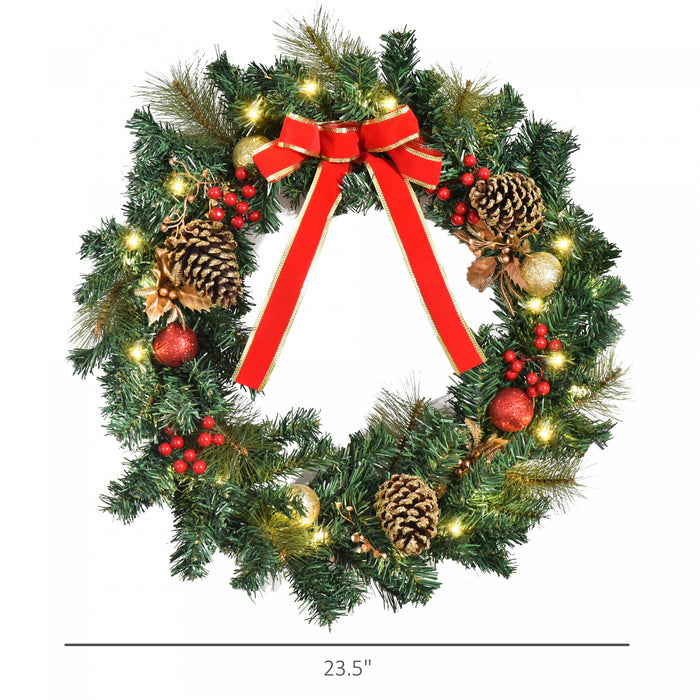 Homcom 24\" Pre-lit Christmas Wreath With 20 Led Lights