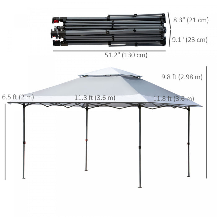 Outsunny 12' X 12' Pop Up Canopy Tent With Double Roof, Light Grey & White