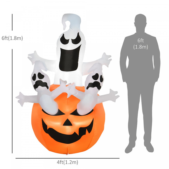 Homcom 6ft Halloween Inflatable Pumpkin Jack-o-lantern Ghosts For Garden