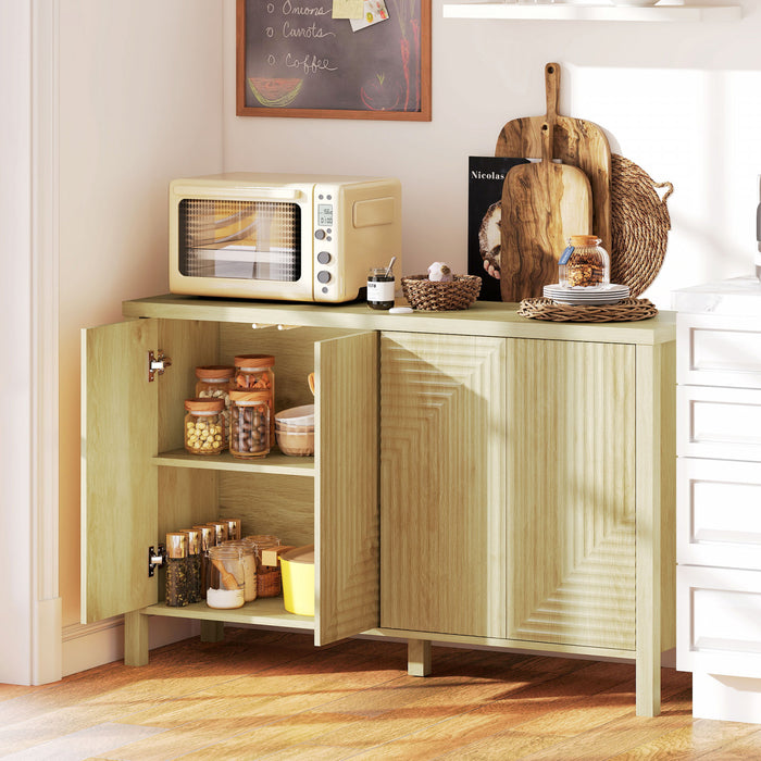 HOMCOM Fluted Sideboard Buffet Cabinet with Push to Open Doors Natural