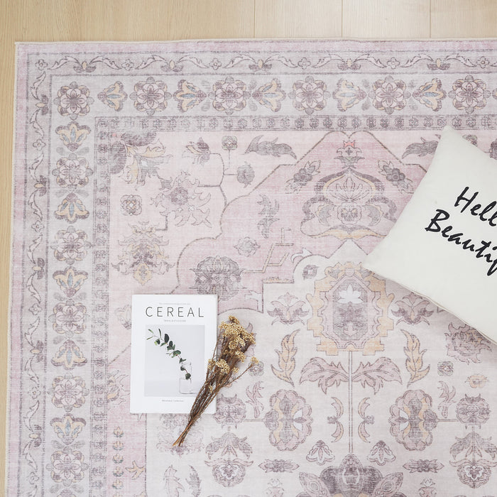 Aqua Pink Washable Non-slip Low Pile Area Rug 8'x10'