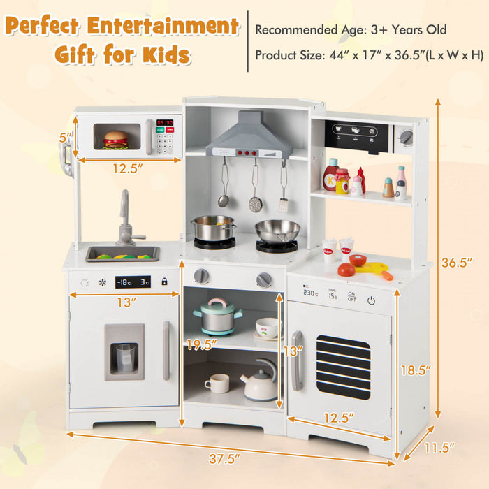Costway Pretend Play Kitchen For Kids Toddler Aged 3+ Wooden Toy Set With Range Hood White