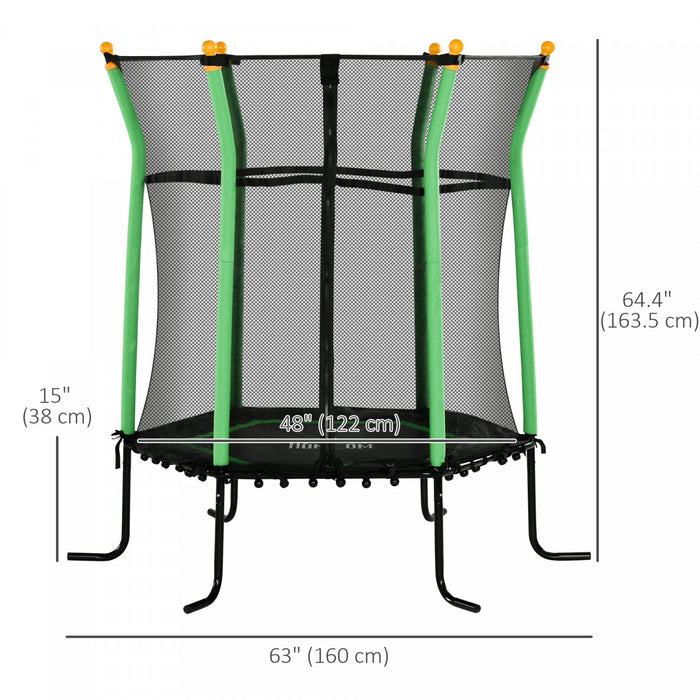 Soozier 63\" Kids Trampoline Mini Indoor Bouncer Jumper with Enclosure Net Elastic Thick Padded Pole Gift for Child Toddler Age 3-10 Years Old Green