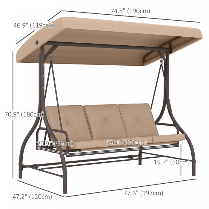 Outsunny 3 Seater Patio Swing Chair With Canopy Convertible Porch Swing Bed
