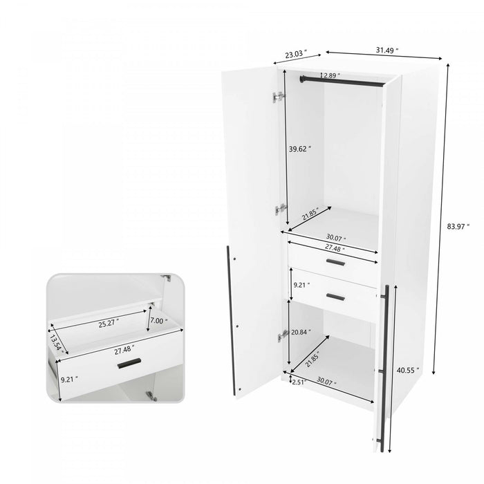 Lee Modern 32\" Wardrobe Closet in White - Set of 2 Armoire