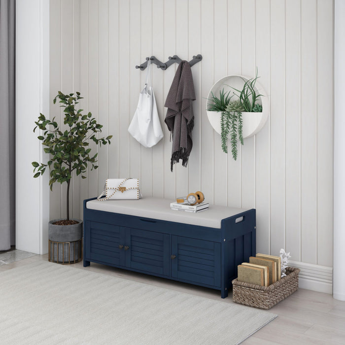 Olivia Pine Wood Storage Bench With 3-door Shoe Cabinet With Hidden Compartment - Antique Navy