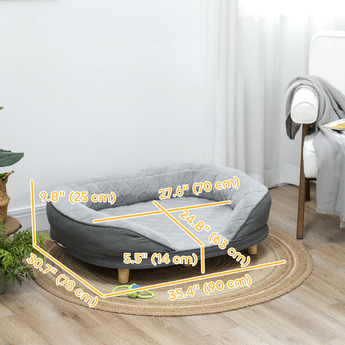 PawHut Dog Sofa Bed for Large Sized Pet, Cat Sofa with Soft Velvet Fabric, Removable Cushion, Washable Cover, Anti-Slip Foot Pads, 55 lbs Dog Couch, Grey