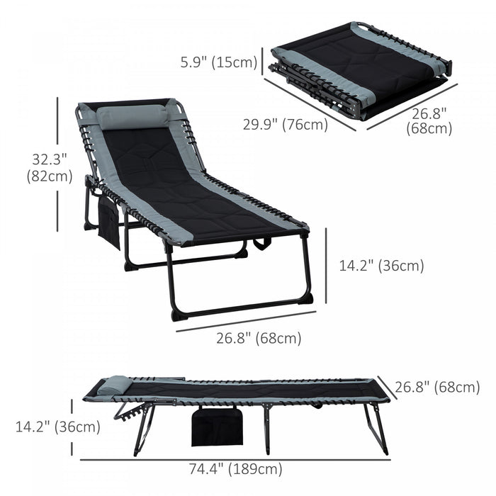 Outsunny Folding Chaise Lounge, Padded Reclining Tanning Chair, Black