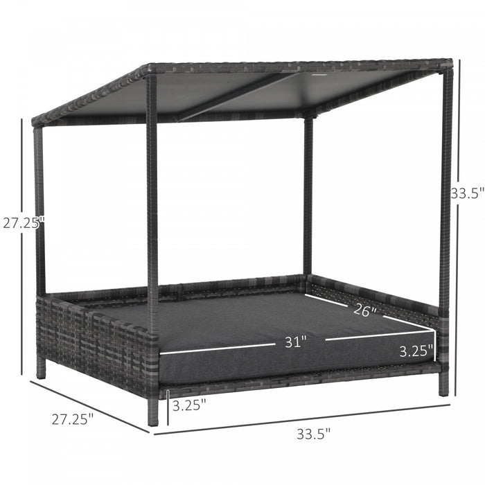 Pawhut Wicker Dog House Raised Rattan Dog Cat Bed For Indoor Outdoor Garden Patio Pet Sofa With Cushion Medium Sized Pet Grey