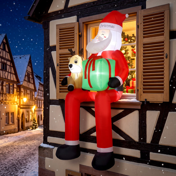 Outsunny Giant Christmas Inflatable Hanging Santa Claus Sitting w/ Reindeer