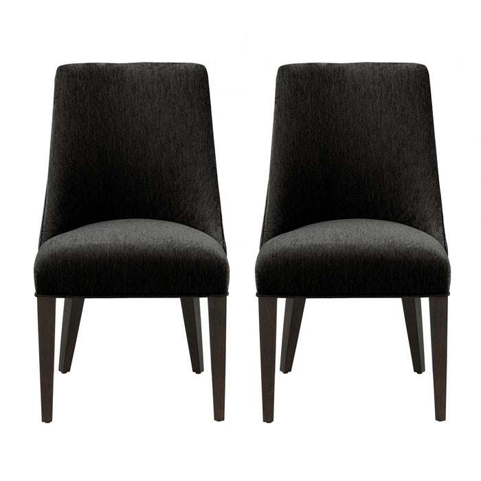 Beever Modern Chenille Wood Dining Chair in Black - Set of 2