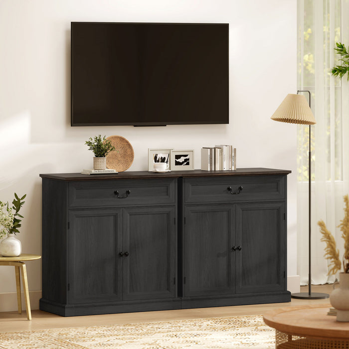 HOMCOM Buffet Cabinet 32\" Farmhouse Sideboard with Thick Top Drawer Black