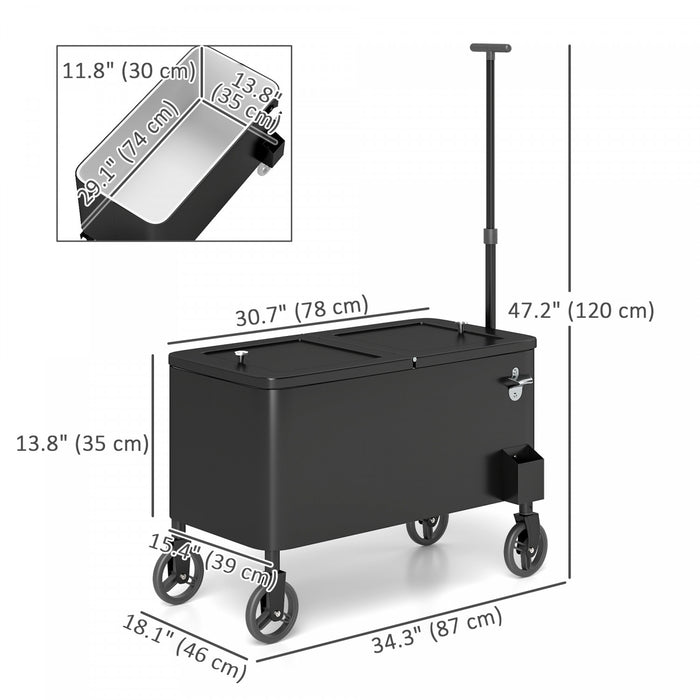 Outsunny 80qt Patio Cooler Cart Wheeled Cooler with Bottle Opener, Black