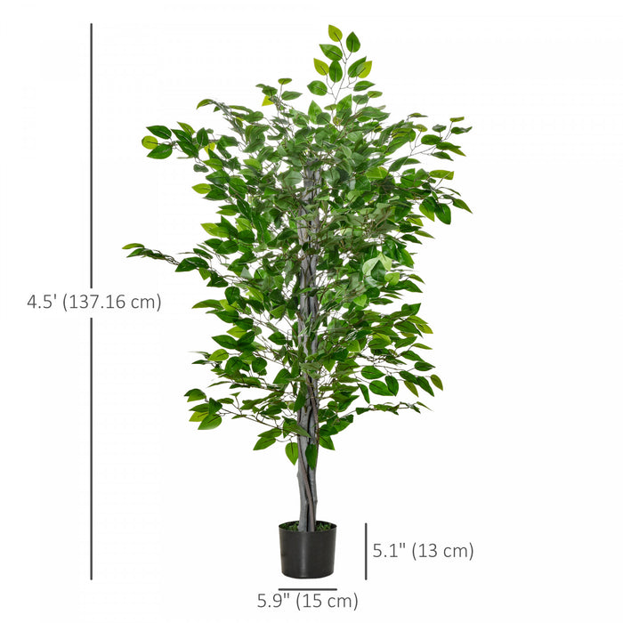 HOMCOM 4.5ft Ficus Artificial Tree with Realistic Leaves for Indoor