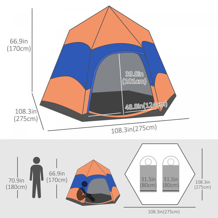 Outsunny Hexagon Double Layer Easy Pop Up Camping Tent 4-6 Person Portable Folding Dome Shelter Hiking Travel Tent All Season Used