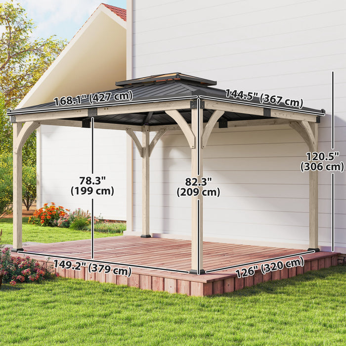 Outsunny 12' x 14' Hardtop Wood Gazebo Canopy, Double Roof Outdoor Gazebo
