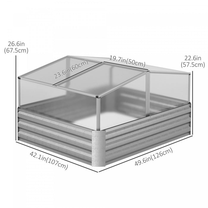 Outsunny 49.6\" X 42.1\" X 26.6\" Galvanized Raised Garden Bed With Greenhouse, Steel Planters For Outdoor Plants, Flowers, Herbs And Vegetables, Use For Patio, Backyard, Balcony, Silver