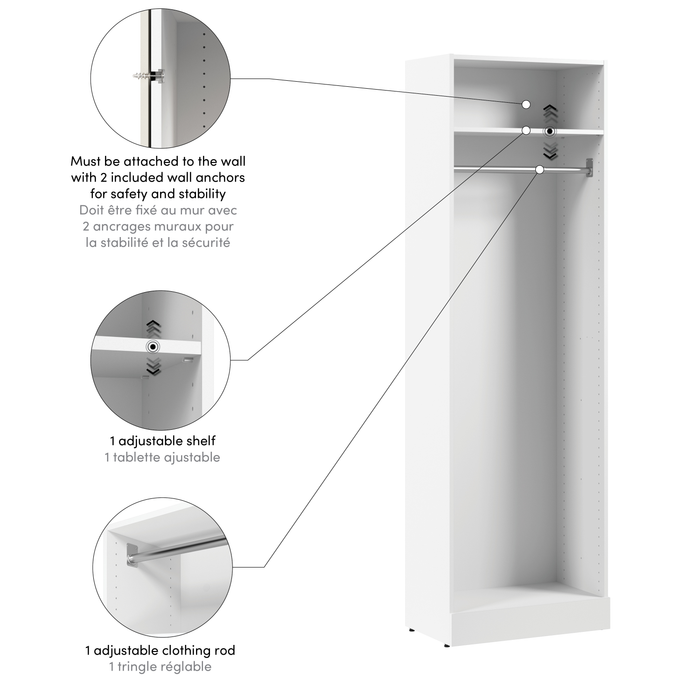 Bestar Florence 25\" Modular Hanging Closet System with Shelf - White