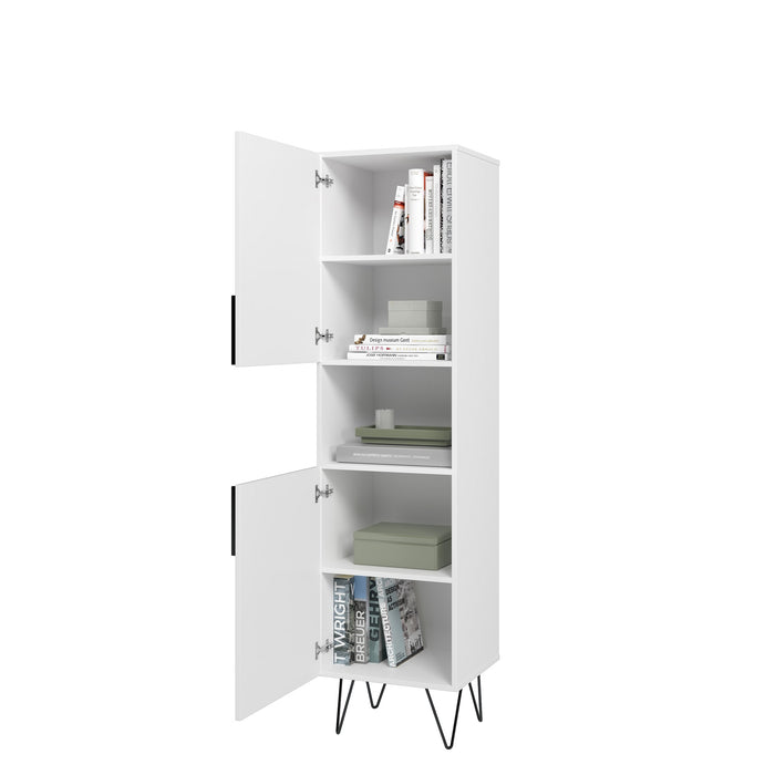 Manhattan Comfort Beekman 17.51\" Narrow Bookcase Cabinet with 5 Shelves - White