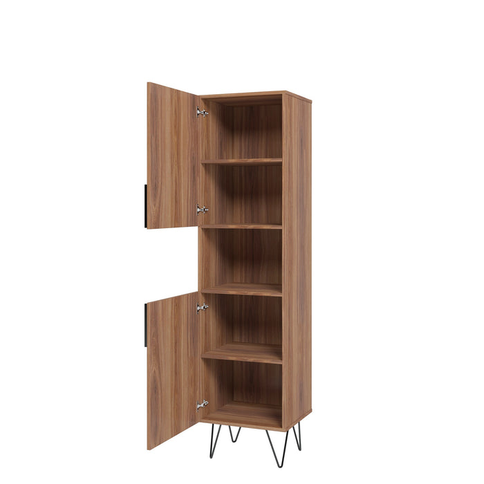 Manhattan Comfort Beekman 17.51\" Narrow Bookcase Cabinet with 5 Shelves - Brown & Pink