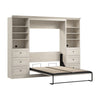 Bestar Versatile Full Murphy Bed Closet Organizers with Drawers (109 W) - Linen White Oak
