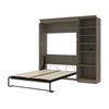 Bestar Versatile Full Murphy Bed with Shelves (89 W) - Walnut Grey