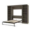 Bestar Versatile Full Murphy Bed with Bookshelves (114 W) - Walnut Grey