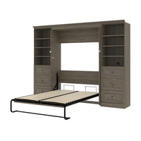 Bestar Versatile Full Murphy Bed with Closet Storage (114 W) - Walnut Grey