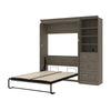 Bestar Versatile Full Murphy Bed with Shelves/Drawers (89 W) - Walnut Grey