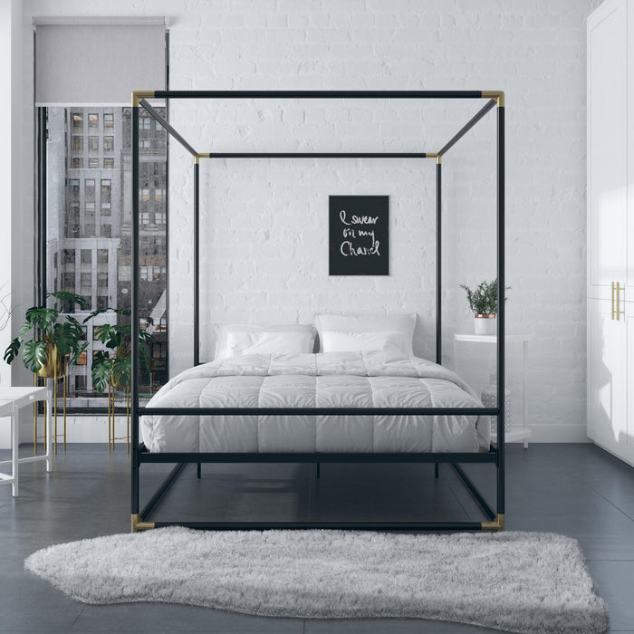Cosmoliving By Cosmopolitan Celeste Canopy Metal Queen Bed - Black/Gold