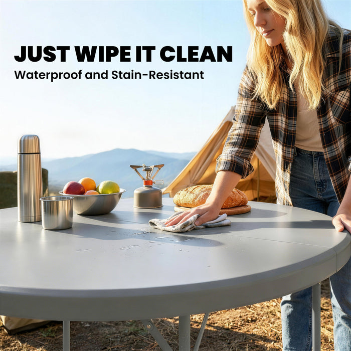 Outsunny 4ft Folding Picnic Table with Anti-Slip Foot Pads, Grey