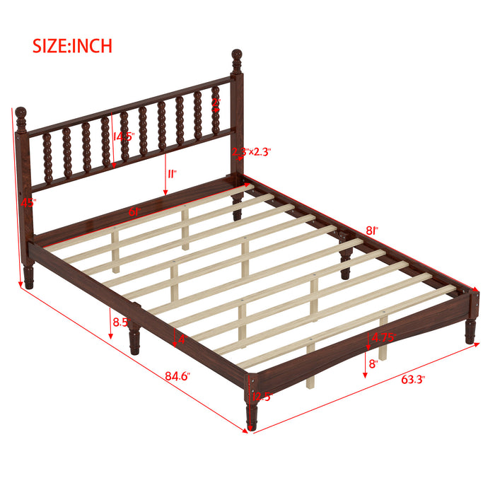 Oliver Retro Wood Platform Bed with Gourd Shaped Headboard - Dark Brown 