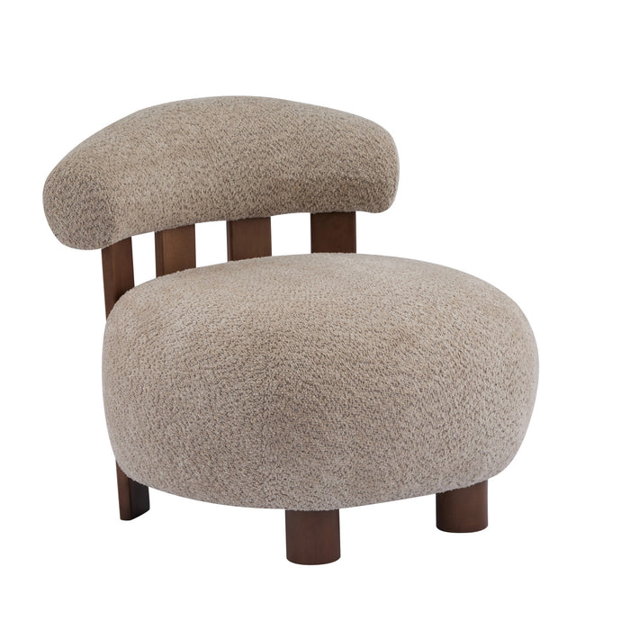 Nube Modern Boucle Accent Chair with Curved Backrest and Four-Leg Design, Light Brown, Walnut