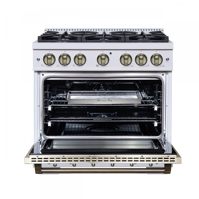 Forno Ambassador 36\" Dual Fuel Range in White, 6 Sealed Burners, 5.2 cu.ft. Oven - FFSGS6199-36CPWHT