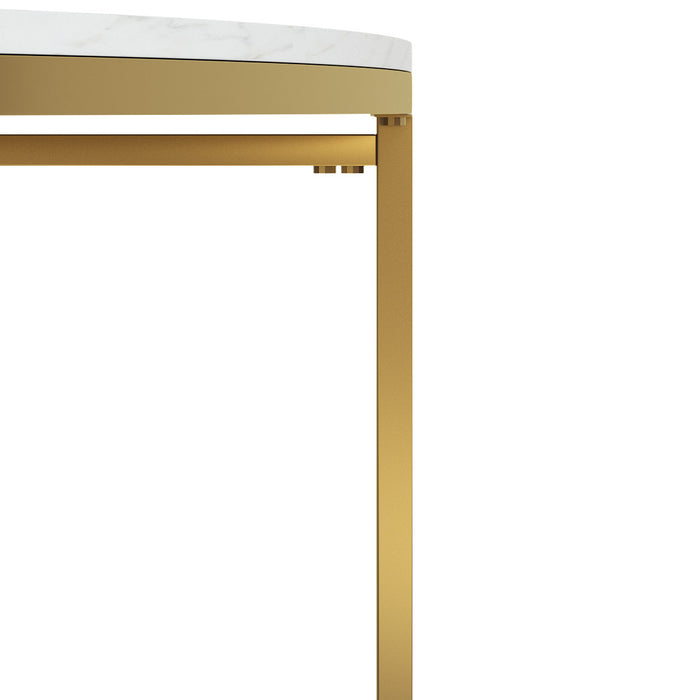 Gilded Round Coffee Table White Marble Tabletop