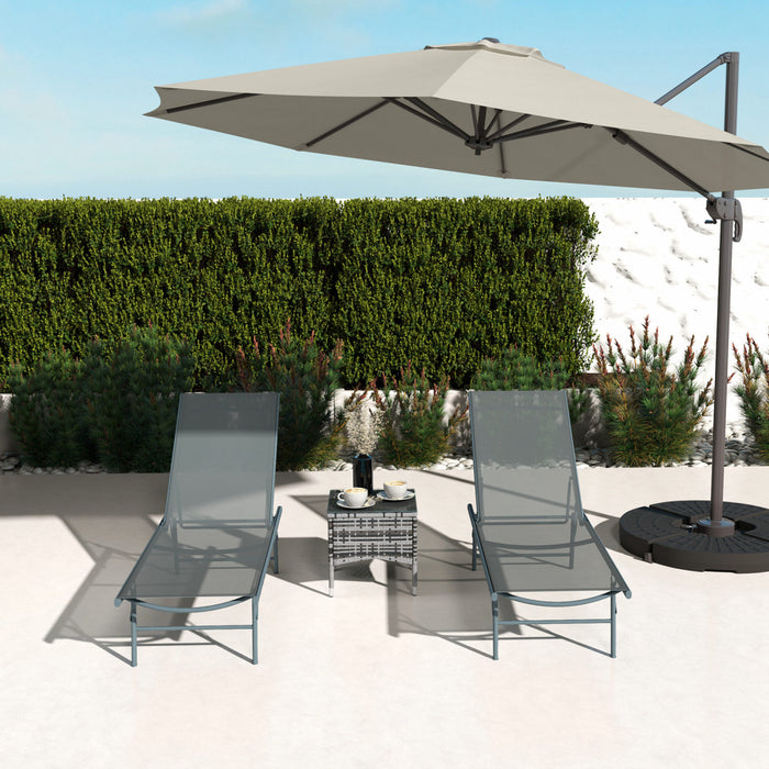Outsunny 2 Pcs Folding Outdoor Lounge Chairs W/ Adjustable Back, Light Grey