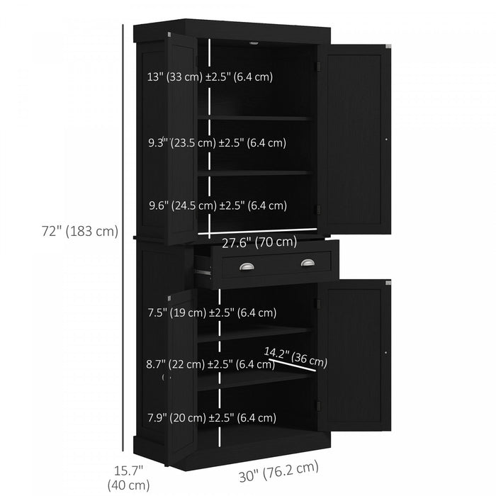 HOMCOM Kitchen Storage Cabinet, Tall Pantry with Drawer Black Wood Grain