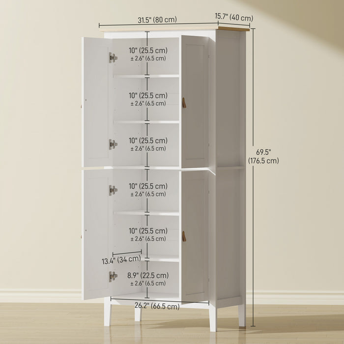 HOMCOM Kitchen Pantry with Sensor LED Light Pantry Storage Cabinet White