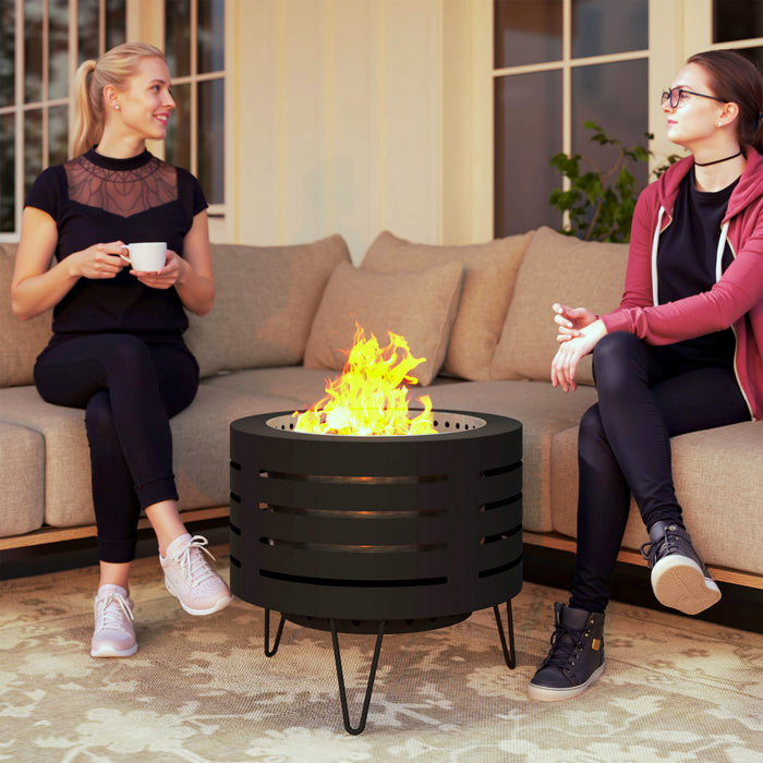 Outsunny Round Fire Pit With Fire Poker, Fireplace With Ash Tray, Black