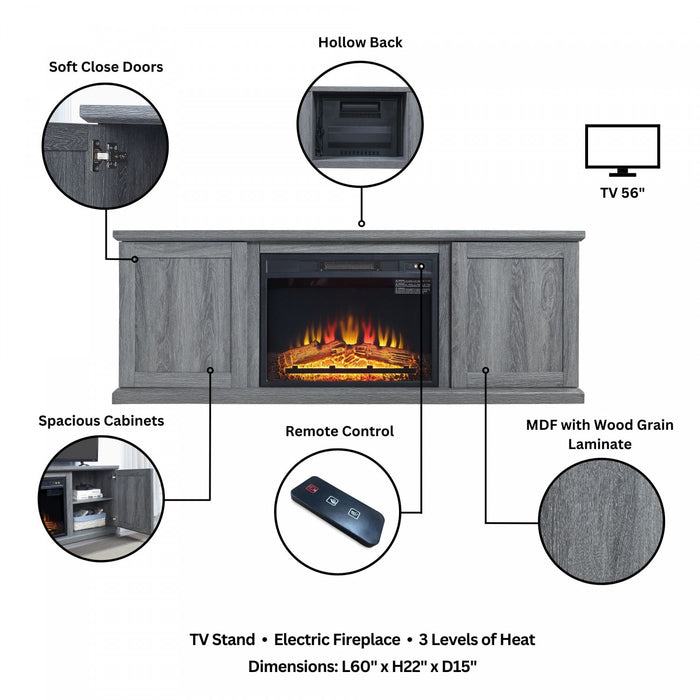 Franklin Modern Farmhouse 2-Piece Electric Fireplace in Black and Gray