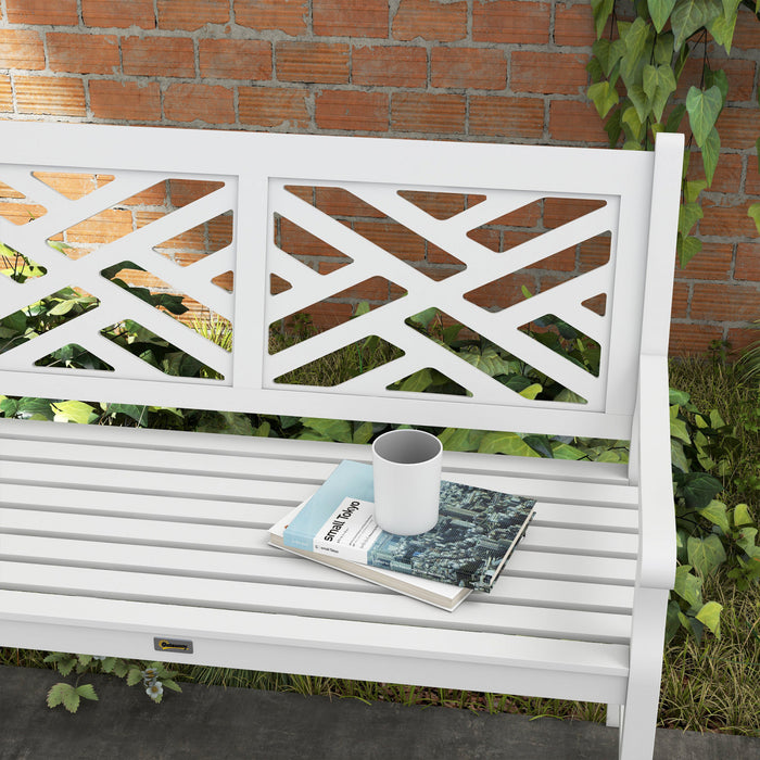 Outsunny Wooden Garden Bench W/ Slatted Seat & Back, White