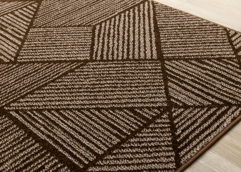 Covington Brown Taupe Striped Geometric Design Rug, 7'10\" x 10'6\" Indoor Area Rug