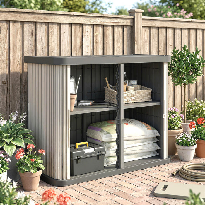 Outsunny 127 Gallon Outdoor Storage Cabinet, Plastic Storage Shed, Grey