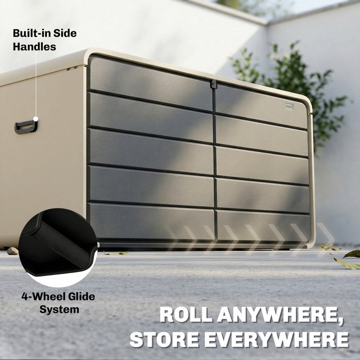 Outsunny 757 L Outdoor Storage Box with Lockable Lid, Beige and Grey