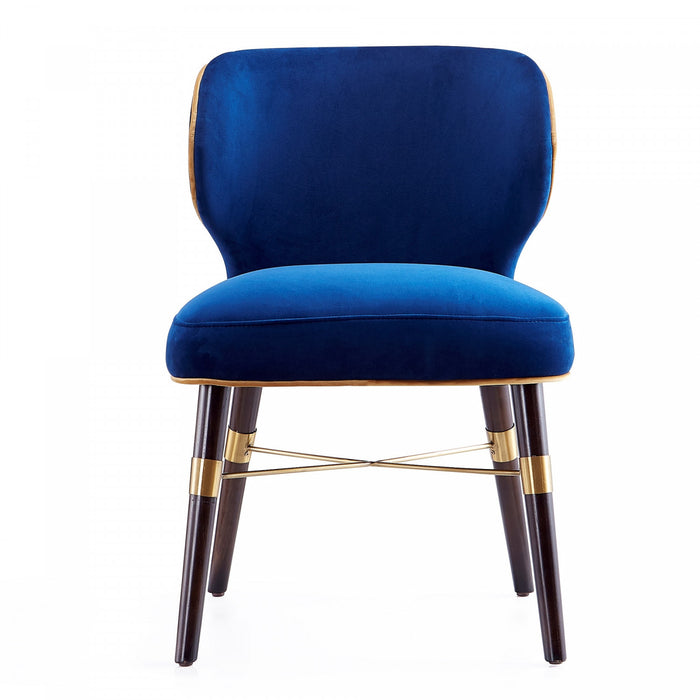 Strine Modern Wood Upholstered Dining Chair in Blue and Gold - Set of 2