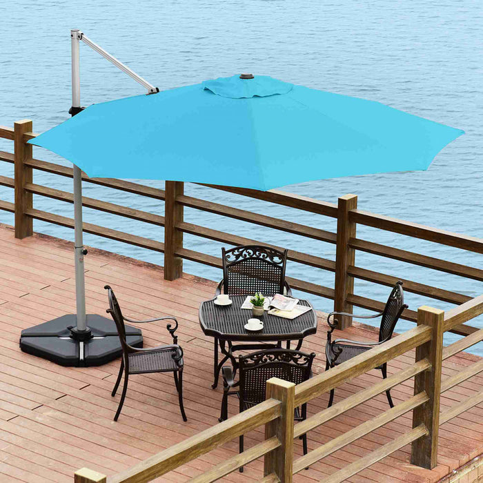 Costway 11' Patio Cantilever Offset Umbrella 360 degrees Rotation Aluminum Tilt Turquoise