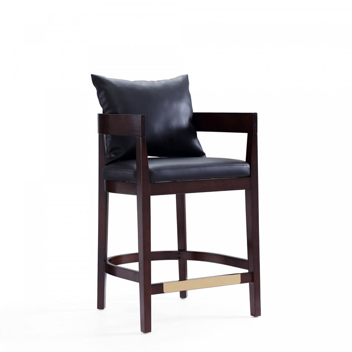 Ritz Mid-Century Modern Wood Upholstered Counter Stool in Black - Set of 2