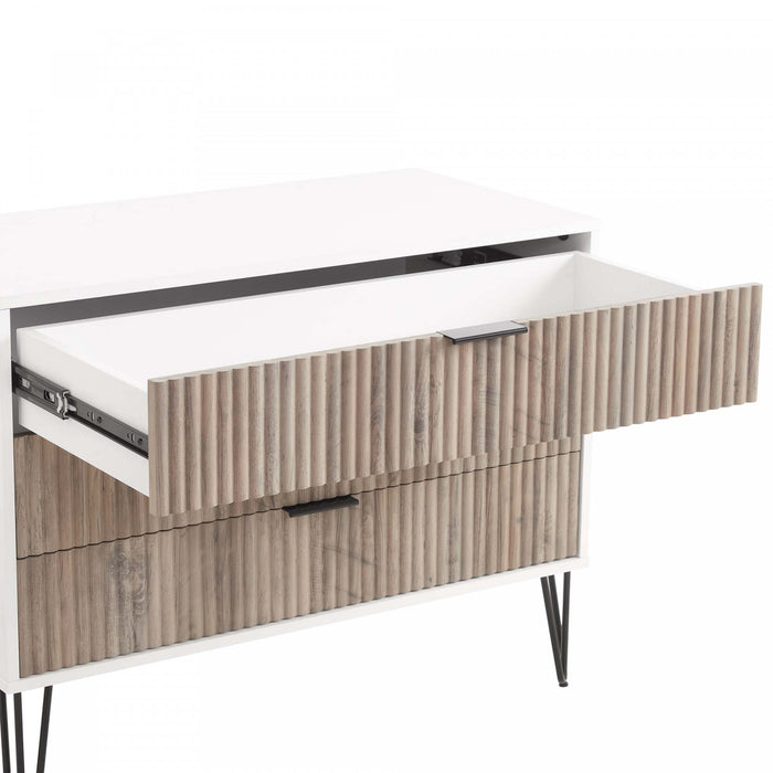 Dumbo Modern 35\" Fluted Dresser in Rustic Gray and White (3-Drawer)