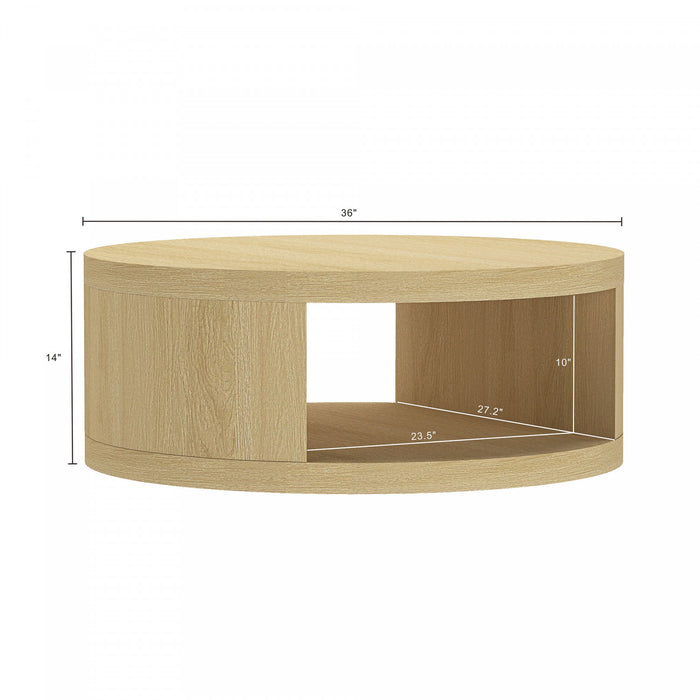 Alure Contemporary 36\" Round Coffee Table in Natural Oak
