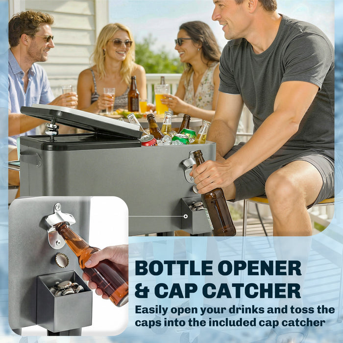 Outsunny Rolling Patio Cooler Cart, Patio Cooler with Drain, Black and Grey
